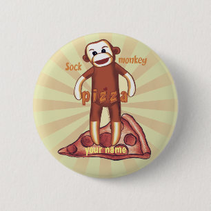 Sock Monkey Pizza  2 Inch Round Button