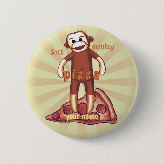 Sock Monkey Pizza  2 Inch Round Button (Front)