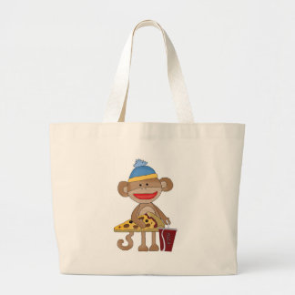 Sock monkey pizza and a soda large tote bag