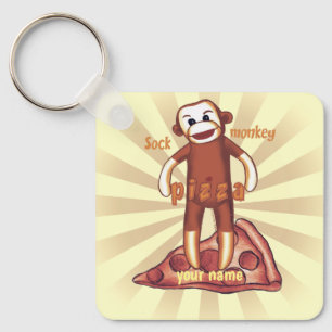 Sock Monkey Pizza  Keychain
