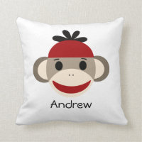 Sock Monkey & Plaid Throw Pillow