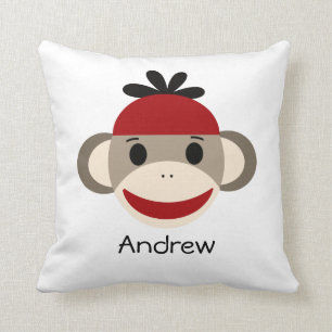 Sock Monkey & Plaid Throw Pillow