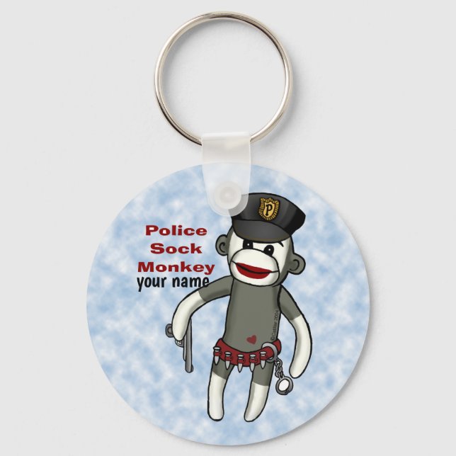Sock Monkey Police   keychain (Front)