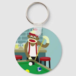 Sock Monkey Pool Billiards Player Keychain