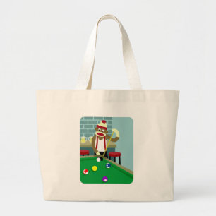 Sock Monkey Pool Billiards Player Large Tote Bag