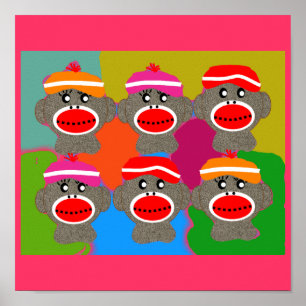 Sock Monkey Poster--Popart--6 Monkeys Poster