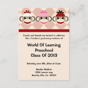 Sock Monkey Preschool Or Kindergarten Graduation Invitation