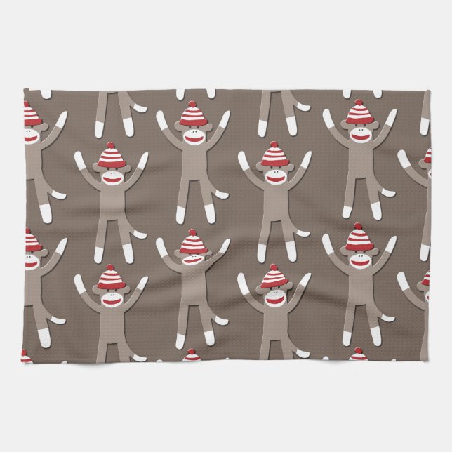 Sock Monkey Print Kitchen Towel (Horizontal)