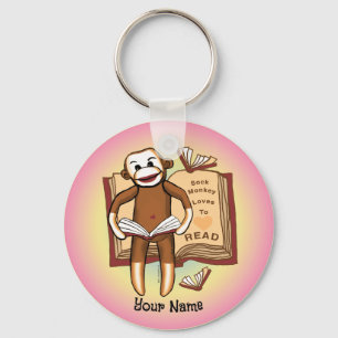 Sock Monkey Reads  Keychain