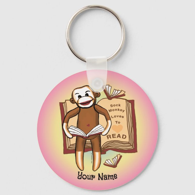 Sock Monkey Reads  Keychain (Front)