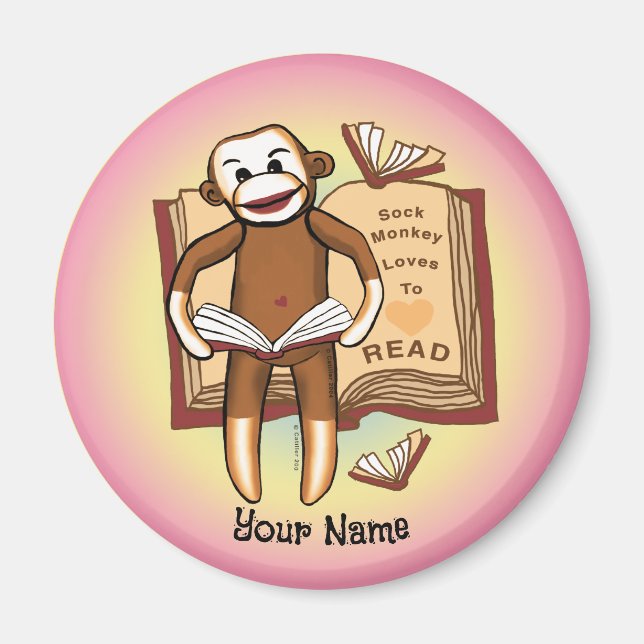 Sock Monkey Reads  Magnet (Front)