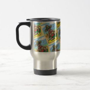 SOCK MONKEY RED BIKINI, AT THE BEACH CARTOON Funny Travel Mug