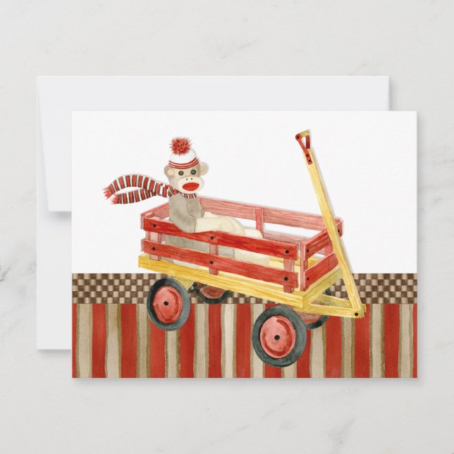 Sock Monkey Red Wagon, Thank You Note Cards (Front)
