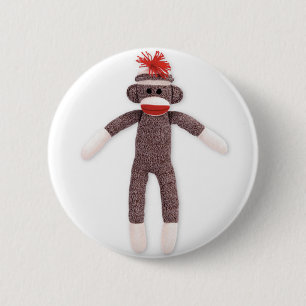 sock monkey. retro 2 inch round button