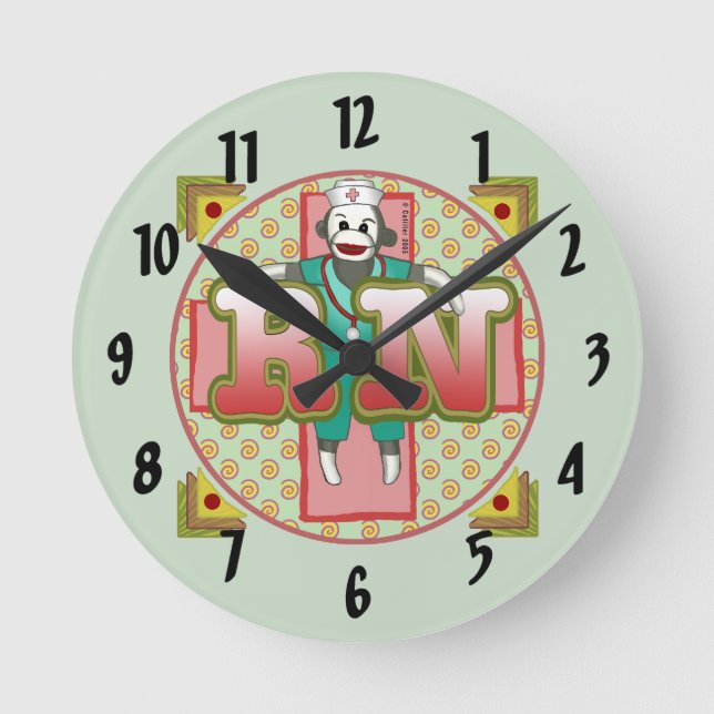 Sock Monkey RN Infirmière horloge (Recto)