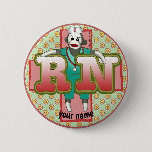 Sock Monkey RN Nurse  2 Inch Round Button