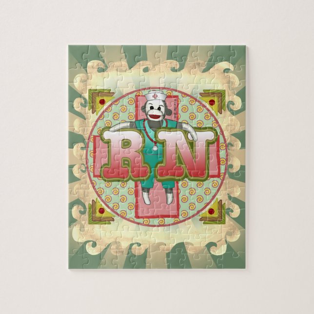 Sock Monkey RN Nurse Jigsaw Puzzle (Vertical)