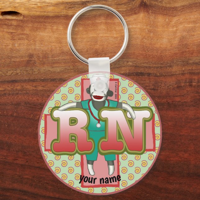 Sock Monkey RN Nurse  Keychain (Front)