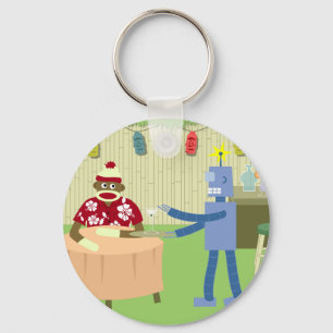 Sock Monkey Robot Waiter Keychain