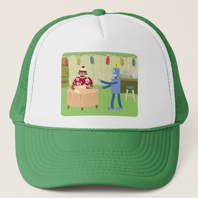 Sock Monkey Robot Waiter Trucker Hat (Front)