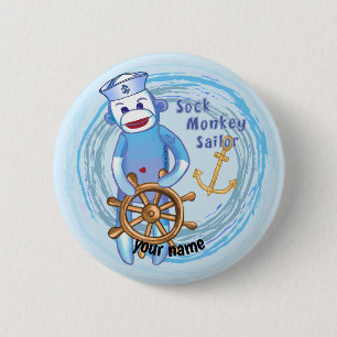 Sock Monkey Sailor  2 Inch Round Button