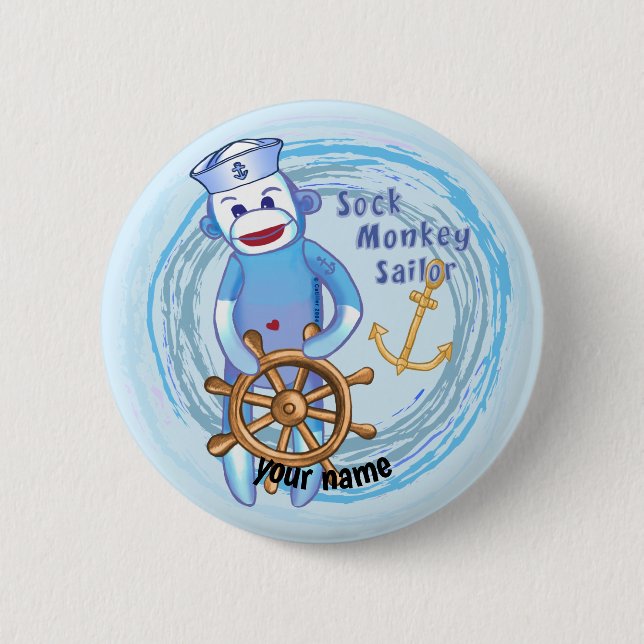 Sock Monkey Sailor  2 Inch Round Button (Front)