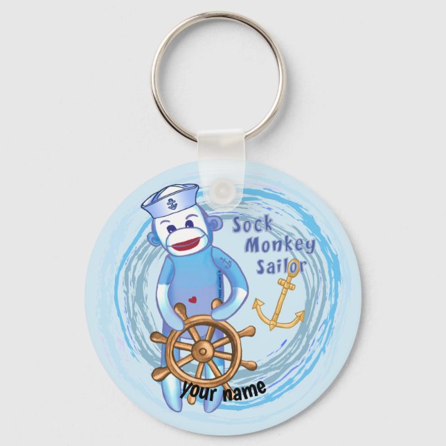 Sock Monkey Sailor  Keychain (Front)