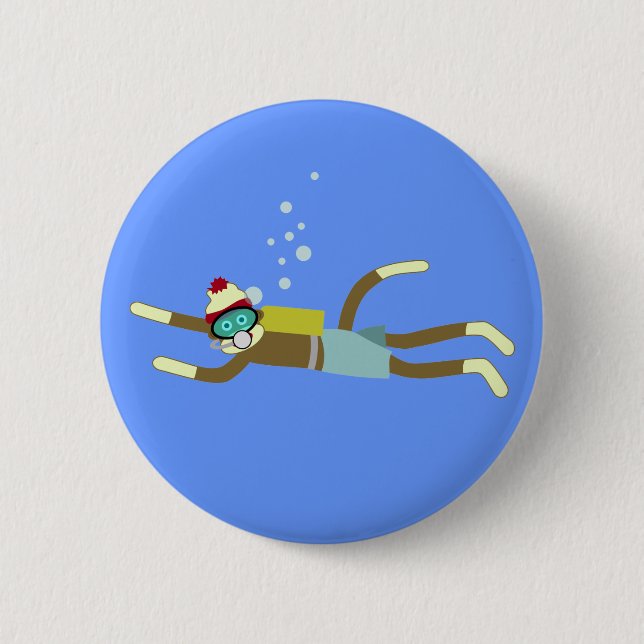 Sock Monkey Scuba Diver 2 Inch Round Button (Front)