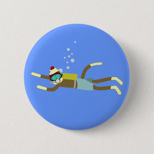 Sock Monkey Scuba Diver 2 Inch Round Button