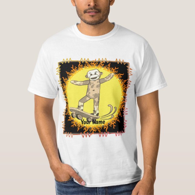  Sock Monkey  Skateboard T-Shirt (Front)