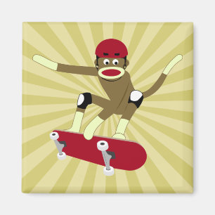 Sock Monkey Skateboarder Magnet
