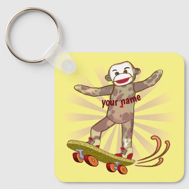Sock Monkey Skater custom name Keychain (Front)