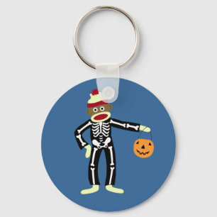 Sock Monkey Skeleton Halloween Keychain