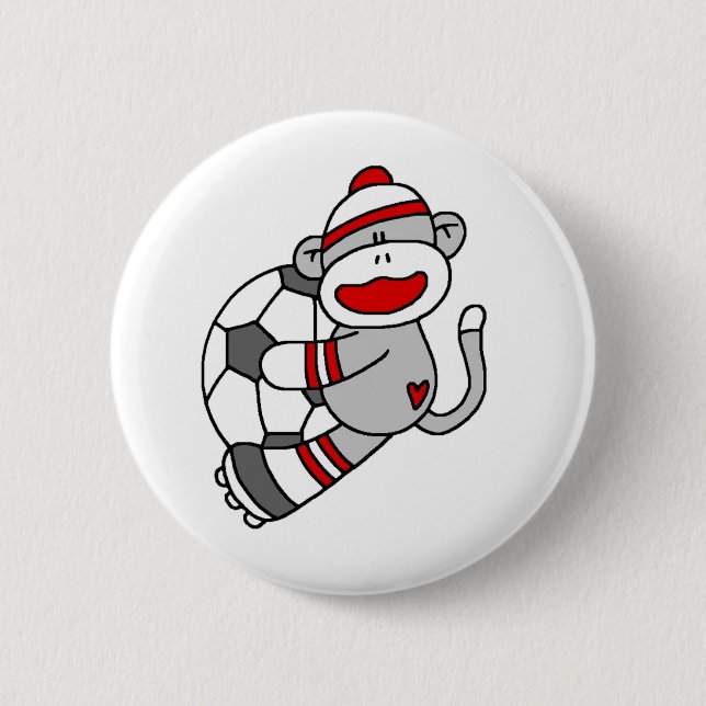 Sock Monkey Soccer 2 Inch Round Button (Front)