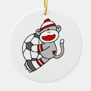 Sock Monkey Soccer T shirts and Gifts Ceramic Ornament