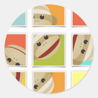 Sock Monkey Socks Blocks by Kelly Schwark Classic Round Sticker