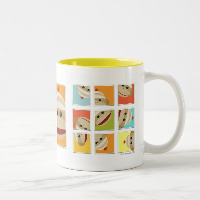 Sock Monkey Socks Blocks by Kelly Schwark Two-Tone Coffee Mug (Right)