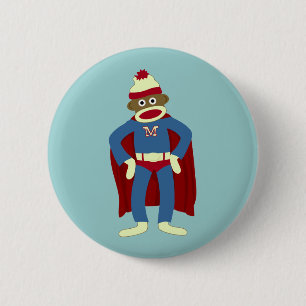 Sock Monkey Superhero 2 Inch Round Button