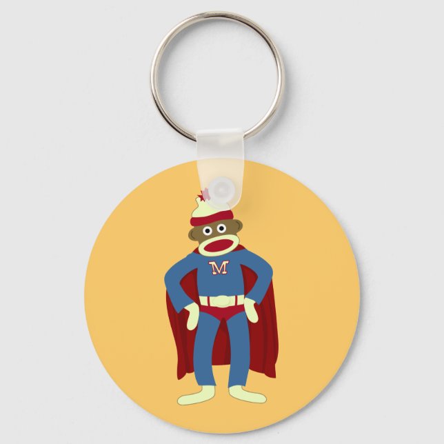 Sock Monkey Superhero Keychain (Front)