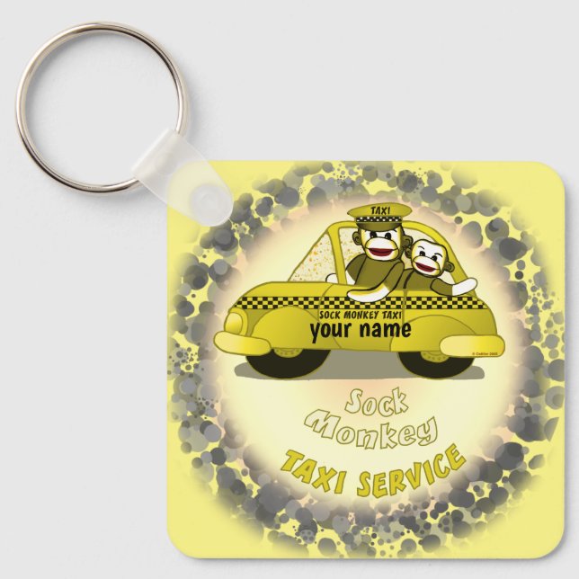 Sock Monkey Taxi custom name Keychain (Front)