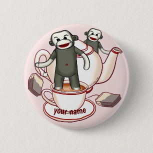 Sock Monkey Teapot  pin button