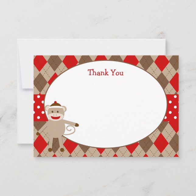 Sock Monkey Thank You Cards (Front)