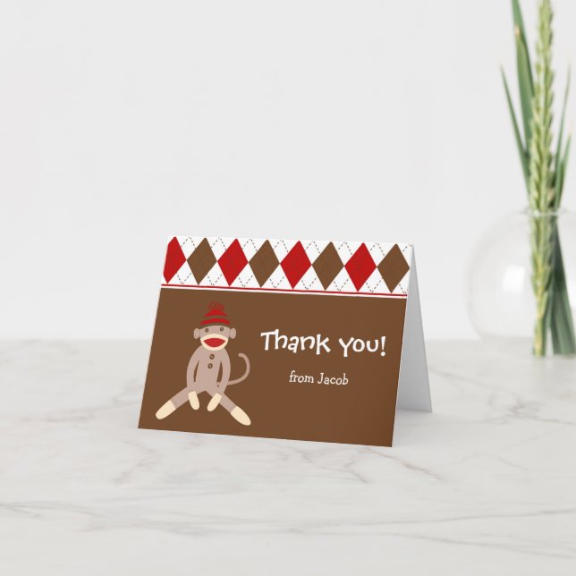 Sock Monkey Thank you note cards (Front)