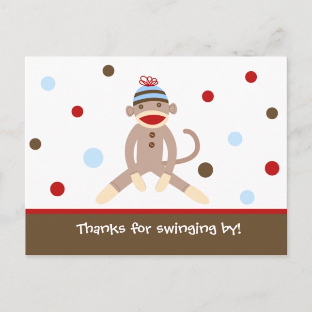 Sock Monkey Thank Your note Card  Postcards (Front)