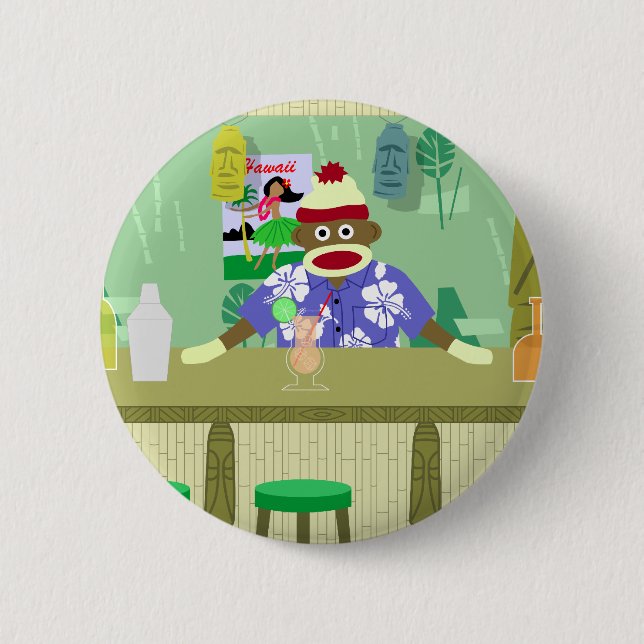 Sock Monkey Tiki Bar 2 Inch Round Button (Front)