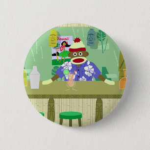 Sock Monkey Tiki Bar 2 Inch Round Button