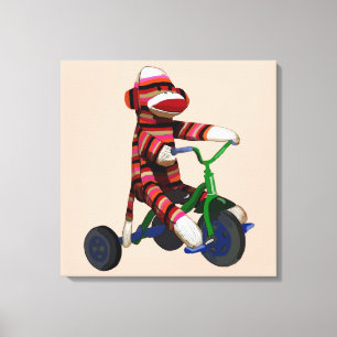 Sock Monkey Tricycle Canvas Print