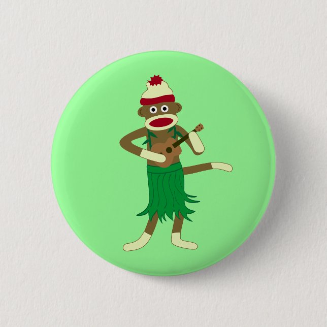 Sock Monkey Ukulele 2 Inch Round Button (Front)