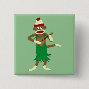 Sock Monkey Ukulele 2 Inch Square Button