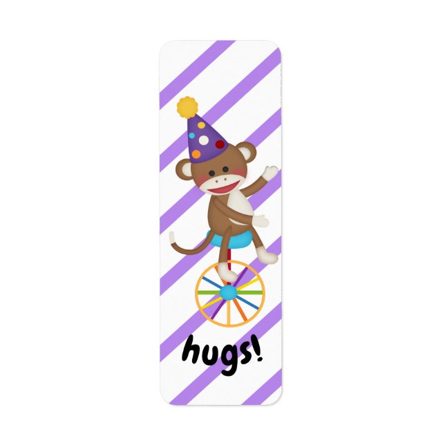 Sock Monkey Unicycle Wheel Hugs Planner Label (Front)